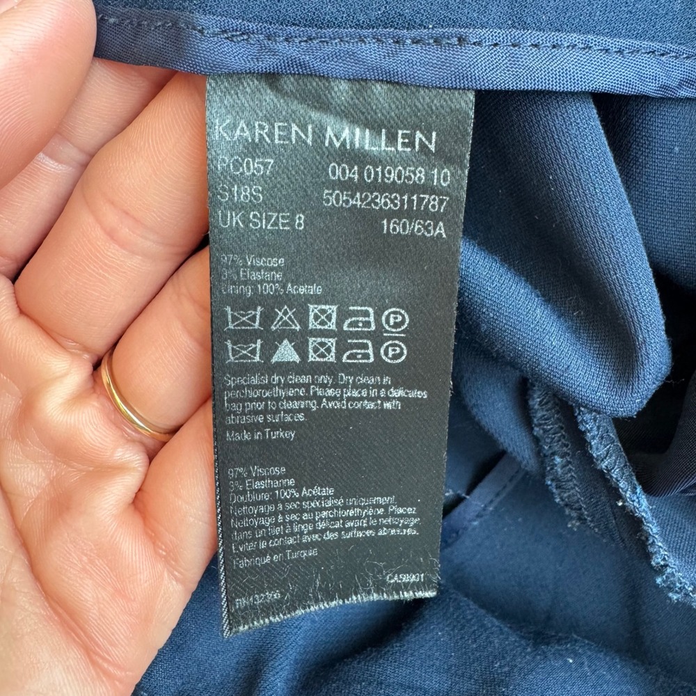 Karen Millen Navy Blue Wide Leg Pleated High Waist Trousers Palazzo Pants size 8 - Picture 12 of 12